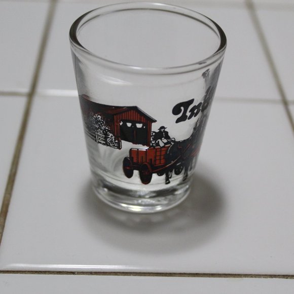Vintage Indiana Souvenir Shot Glass Covered Bridge Amish 2 Horse Team - Picture 2 of 8